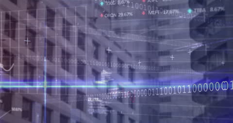 Digital Financial Data Visualization Over Cityscape