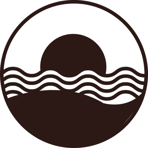 Stylized sun over waves emblem on transparent background