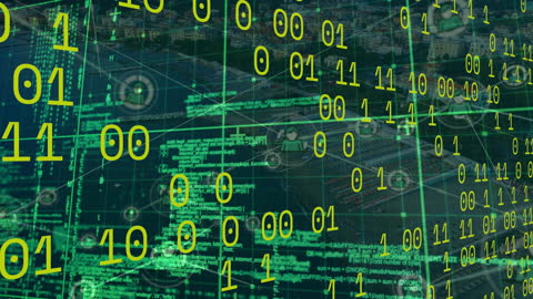 Binary Code and Digital Data Over Cityscape