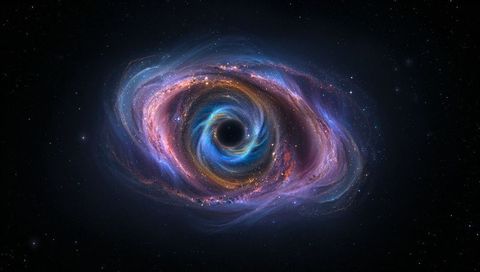 Vibrant Accretion Disk With Galaxies Surrounding Black Hole