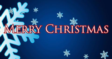 Festive merry christmas text with falling snowflakes