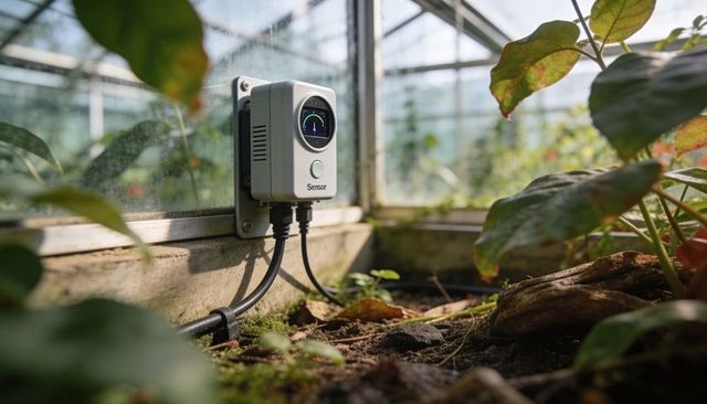 Monitoring greenhouse climate with compact environmental sensor and colored dial display