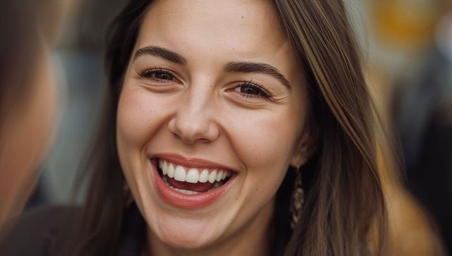 Cheerful Woman Socializing at Stylish Gathering
