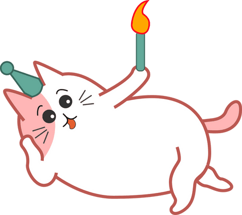 Playful Cartoon Cat in Party Hat Lying with Candle