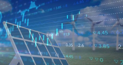 Renewable Energy Meets Global Finance with Solar Panels and Windmills - Download Free Stock Images Pikwizard.com