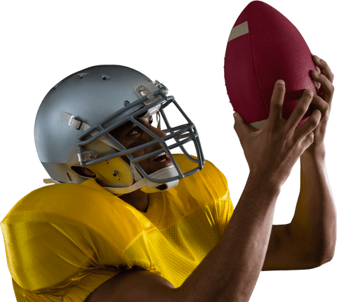 Transparent african american rugby player holding ball