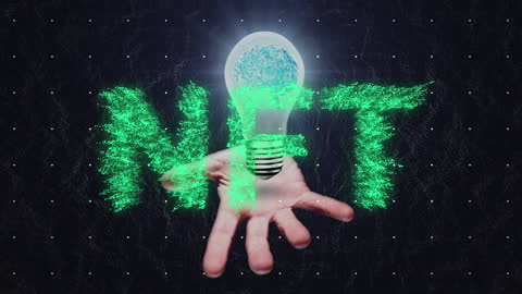 Animated Concept of NFT and Brain in Digital Light Bulb