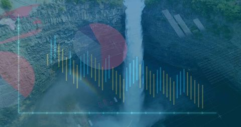Waterfall as backdrop to modern data visualization overlay