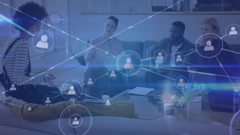 Diverse Teamwork in Modern Office with Digital Network Concept