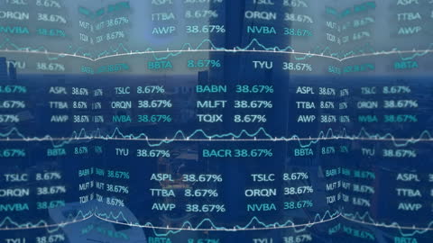 Dynamic Stock Market Animation Over Modern Cityscape