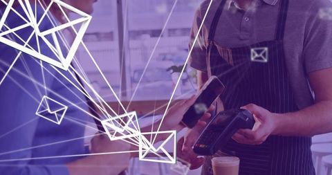 Digital Payment with Smartphone at Coffee Shop Counter