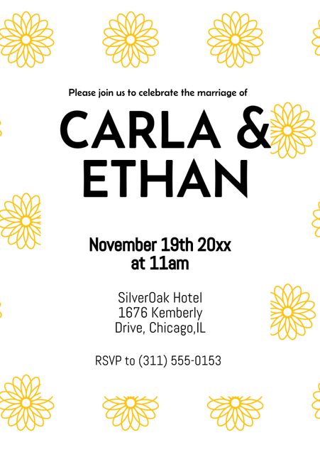 Elegant Wedding Invite with Bold Text and Yellow Florals - Download Free Stock Templates Pikwizard.com