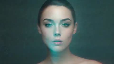 Digital Glitch Effect Sweeping Model's Face in Studio