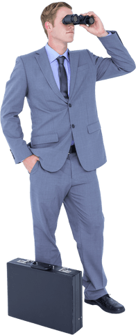 Caucasian Businessman With Binoculars and Briefcase Transparent Background
