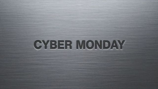Brushed metal cyber monday embossed text with subtle shadow and metallic texture