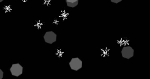 Snowflakes and Twinkling Fairy Lights on Black Background