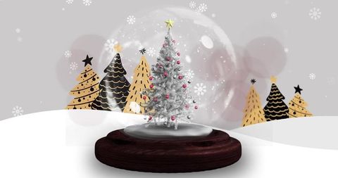 Festive Snow Globe with Christmas Tree Winter Celebration Scene