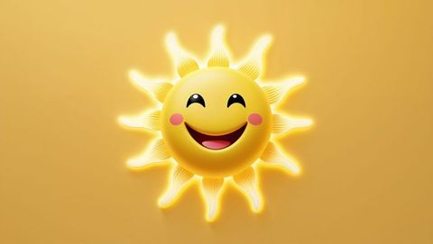 Cheerful smiling sun minimalist illustration with wavy rays