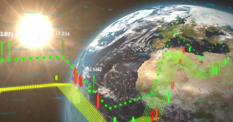 global financial data visualization over earth with sunburst - Download Free Stock Images Pikwizard.com