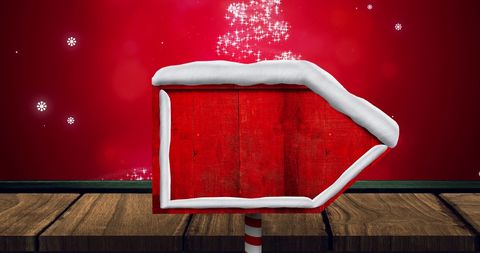 Christmas Wooden Sign with Snow and Red Holiday Background