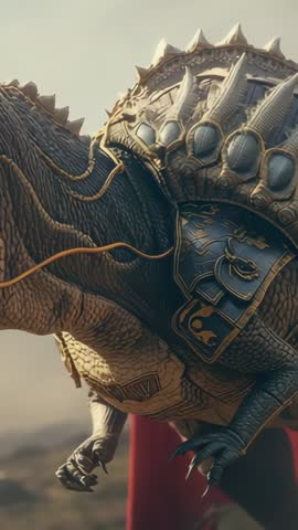 Armored Mythical Beast Revealing Ornate Ancient Armor on Dusty Plain Vertical Video