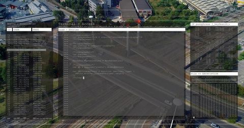 Monitoring rail junction with cybersecurity terminal overlay for logistics infrastructure
