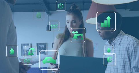 Team presenting augmented reality sustainability analytics and data visualization