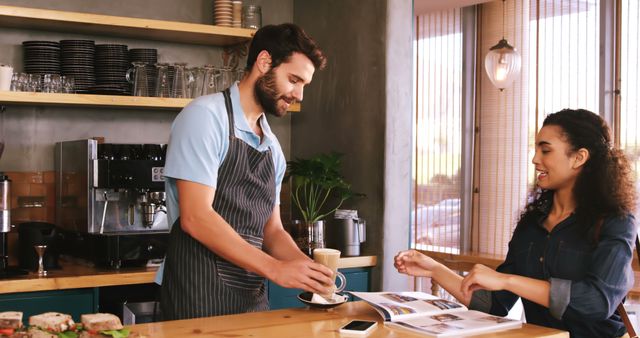 Friendly Barista Serving Coffee to a Happy Customer - Download Free Stock Images Pikwizard.com