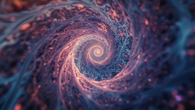 Futuristic fractal vortex with glowing cosmic particles