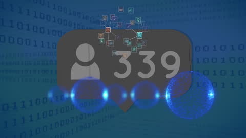 Social Media Icons Fall Over Digital Data Background