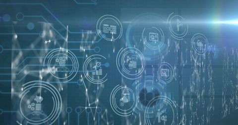 Digital Communication Icons Overlay on Circuit Board Background - Download Free Stock Images Pikwizard.com