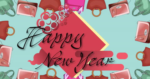 Playful Happy New Year Animation with Abstract Handbag Graphics