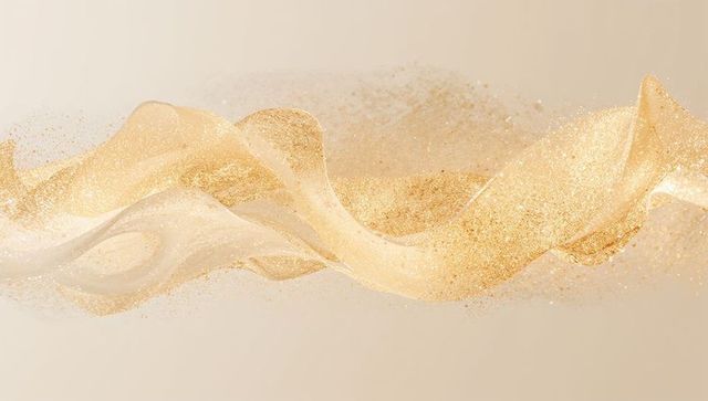 Flowing Golden Ribbon of Shimmering Dust Sweeping Across Cream Canvas for Luxury Design