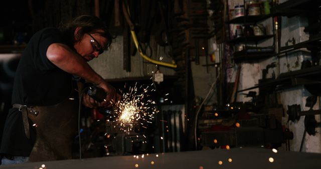 Industrial Worker Grinding Metal with Spark Effects in Workshop - Download Free Stock Images Pikwizard.com