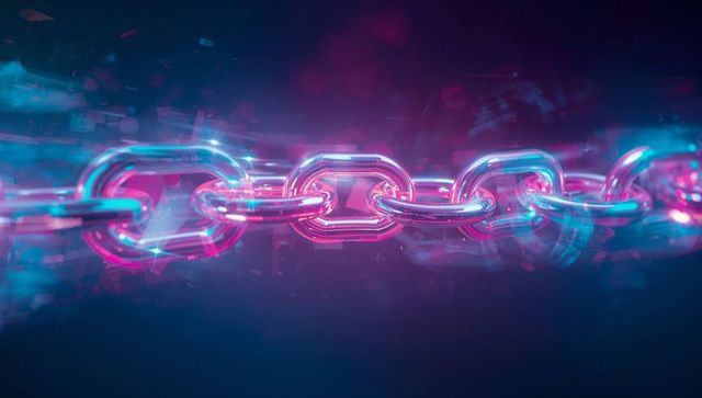 Futuristic Glowing Metallic Chain Links in Digital Space