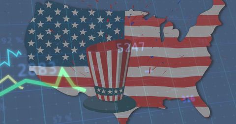 American patriotism and economy with flag and statistics