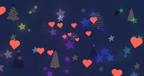 Christmas Hearts and Stars over Blue Winter Night
