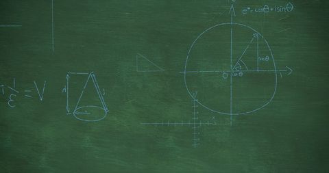 Mathematical Chalkboard with Graphs and Equations in Pale Blue - Download Free Stock Images Pikwizard.com