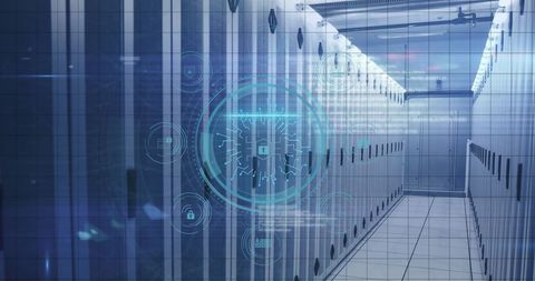 Cybersecurity Digital Lock Overlay in Modern Server Room - Download Free Stock Images Pikwizard.com
