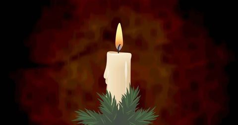 Christmas Candle Glowing with Pine Branch Accent