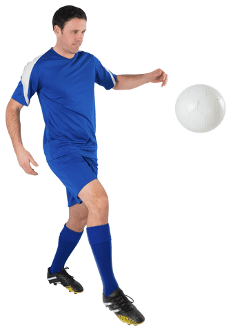 Transparent Football Player in Blue Kit Kicking Ball