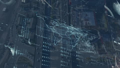 Global Network Data Overlay on Urban Cityscape