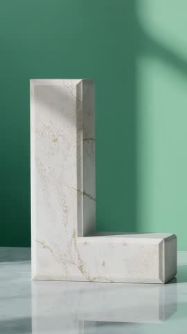 Shifting Light Casting Shadows on Marble L Sculpture in Vertical Video for Elegant Design