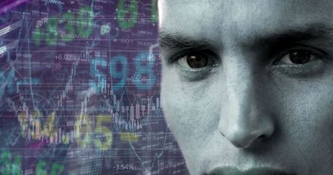 Businessman focused on candlestick financial chart visualizations