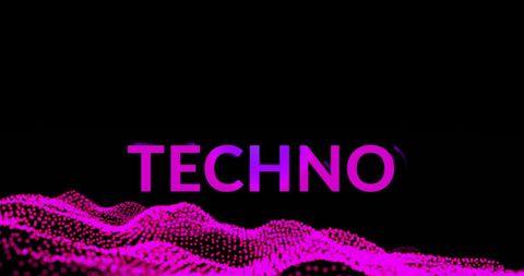 Vibrant techno word with dynamic neon wave design