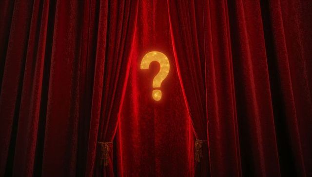 Mystical Theater Curtains with Illuminated Question Mark