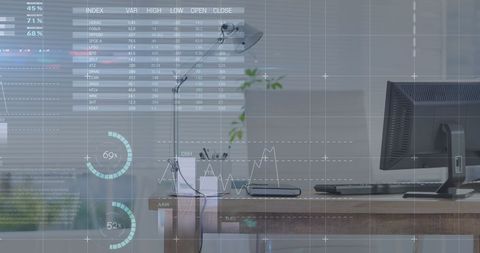 Office Desk with Futuristic Business Data Interface - Download Free Stock Images Pikwizard.com