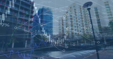 Futuristic Financial Data Overlays on Cityscape