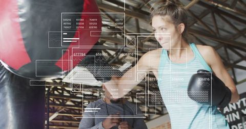 Woman Training with Digital Data Overlay