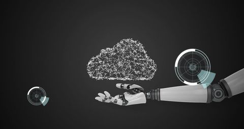 robot hand holding virtual cloud with futuristic interface elements - Download Free Stock Images Pikwizard.com